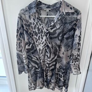 Y2K Vintage Style Sheer Animal Print Blouse - Black and Gray